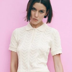 Zara Ivory Crocheted Collard Shirt
